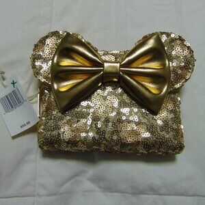 Disney Parks Gold Sequin Minnie Mickey Ear Wristlet Wallet Loungefly New